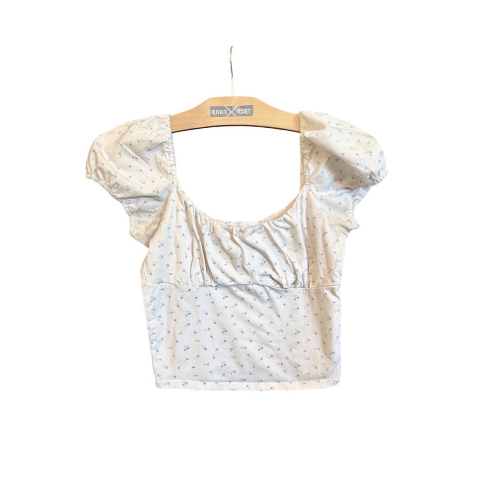 Hollister Cream Floral Puff Sleeve Blouse